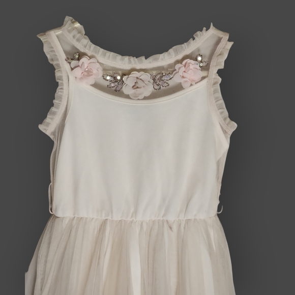 Zunie Girls Size 7 Cream Dress with Floral Accents - Picture 3 of 6